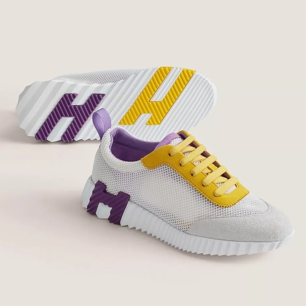 Hermès Women’s Bouncing Low Top White/Yellow/Purple Accents Sneakers Size 36 EU - Picture 1 of 17